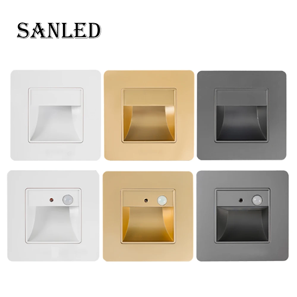 SANDIY Wandlampe Einbauleuchte 2W 3W Led Treppen Beleuchtung Innen Nachtlichter für Korridor Küche Bad Leiter Leuchte 86 Box eingebettet Nachtlampe Weiß Gold Schwarz Grau 110v 220v 230v Home Treppenhaus Spot
