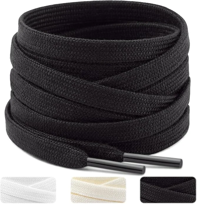 Flache, solide Schnürsenkel für Laufschuhe, klassische Canvas-Schnürsenkel in Schwarz und Weiß für Sneaker, Damen, Herren, Freizeitschuhe