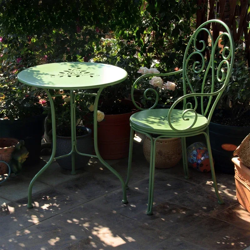 Gartentisch im amerikanischen Stil, Stuhl mit ausgehöhlter Rückenlehne aus Eisen, Freizeittisch für den Innenhof, Terrassentisch, Balkontisch und Stuhl-Set für den Außenbereich