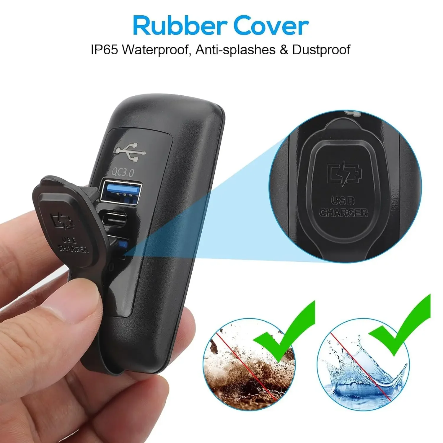 USB Auto Motorrad Ladegerät Dual QC3.0 PD Typ-C Universal Auto Ladegerät Wasserdicht und Staubdicht 12-24V für Auto Boot Marine ATV
