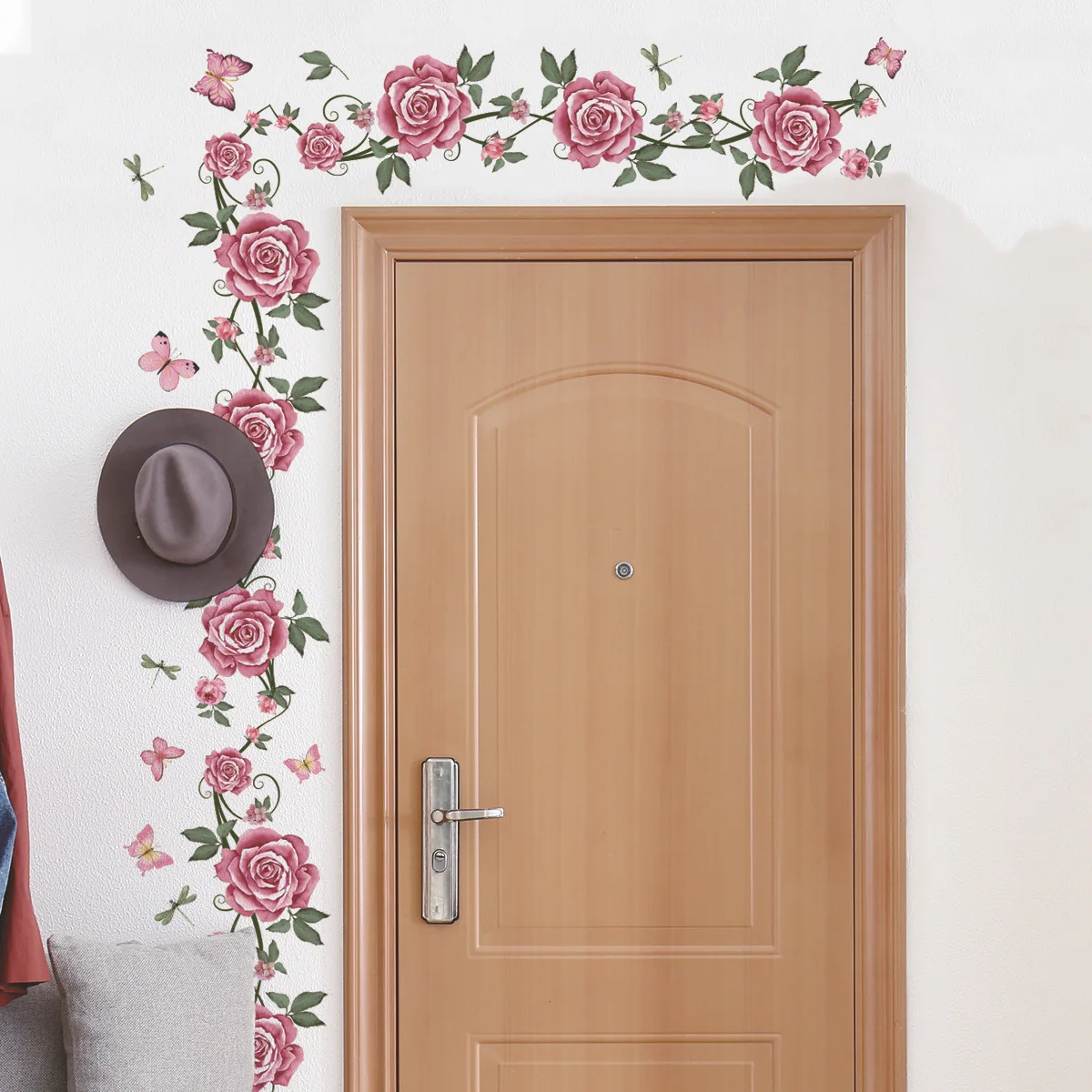 1 Stück rosa Blumen Pflanzen Ranken Schmetterlinge Wandaufkleber für Kinderzimmer Wohnzimmer Mädchen Schlafzimmer Dekoration Wandtattoo