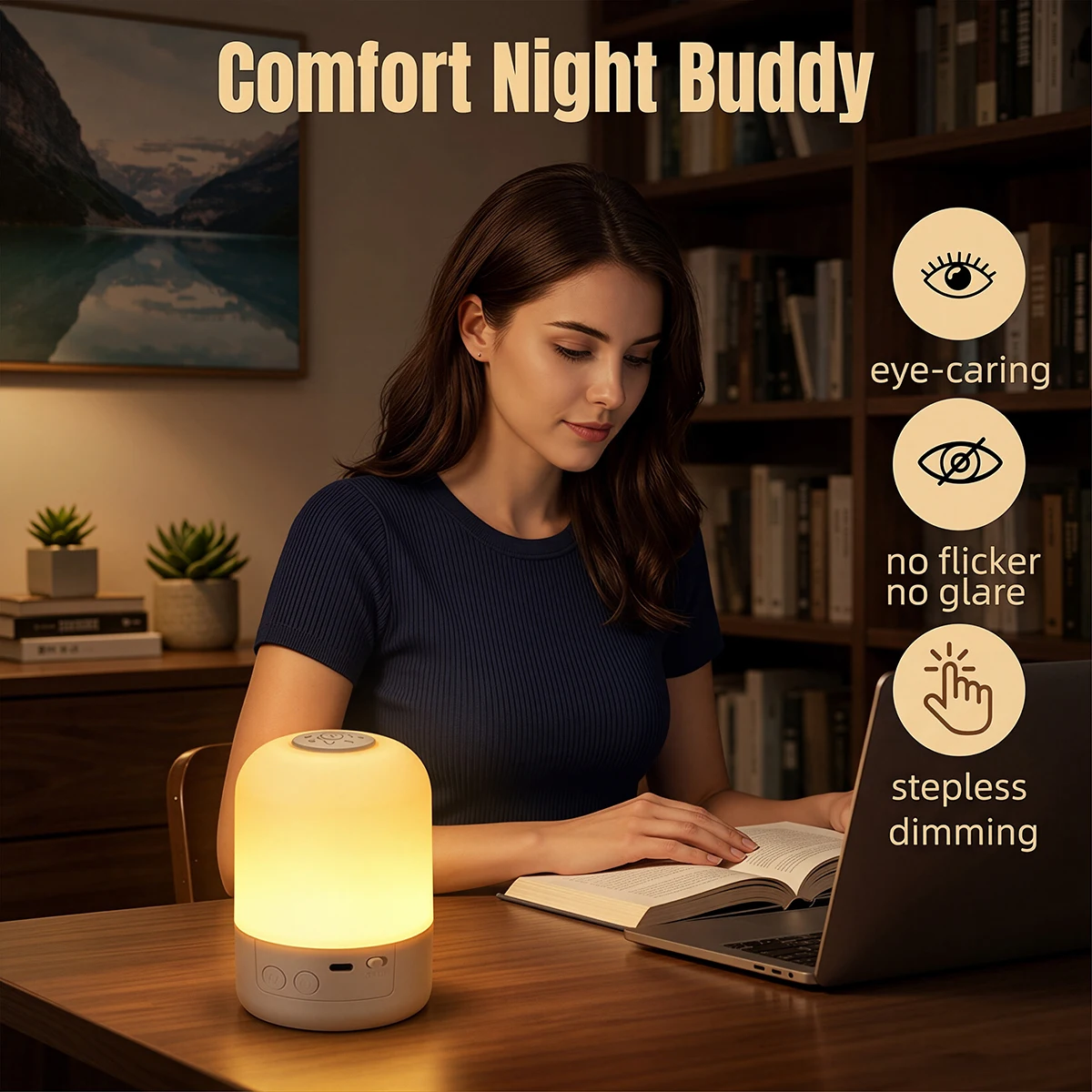 Wiederaufladbare Touch-Nachtlampe 3-Farben Dimmbare Schreibtischlampe Schlafzimmer Nachttisch-Deko Touch-LED Leselampe für Schlaf und Arbeit