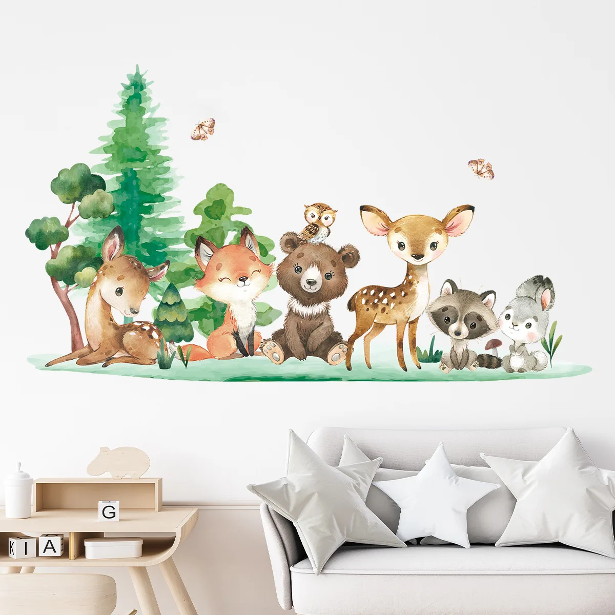 Waldtiere Thema Bär Hirsch Kaninchen Kinder Wandaufkleber für Kinderzimmer Babyzimmer Dekoration Tapete Wandtattoos Kinderzimmer