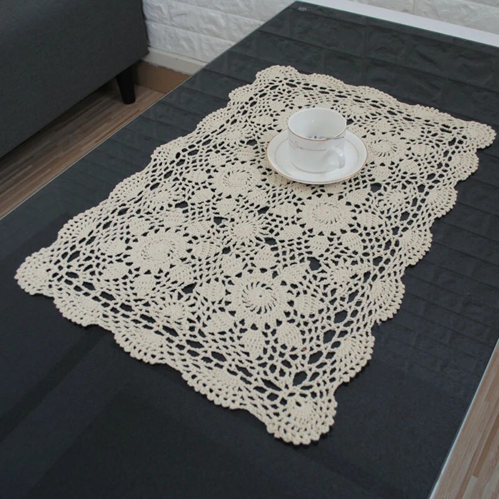 40x60cm Vintage Rechteck Baumwolle Häkelspitze Tischdecke Kleine Tischdecke Küche Esszimmer Tischset Spitze Hohl-out Heimtextilien