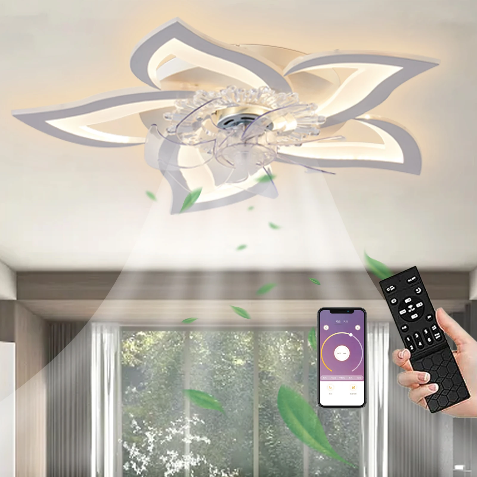 LED Leise Deckenventilator mit Beleuchtung, 50W Deckenventilator mit Licht Dimmbare Lampe mit Ventilator Wohnzimmer Küche 64cm