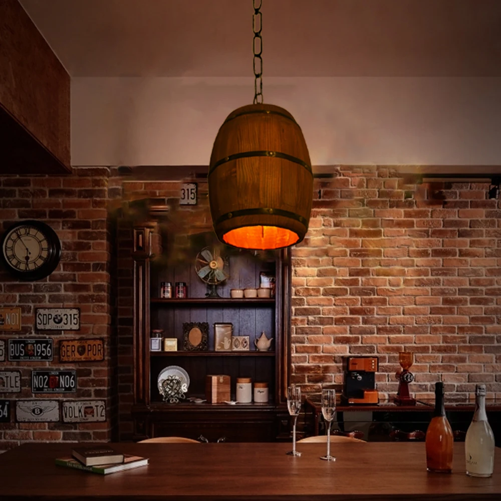 Retro Holz Weinfass Pendelleuchte, industrielle Deckenleuchte, Vintage Kronleuchter Leuchten für Bar Cafe Home Restaurant