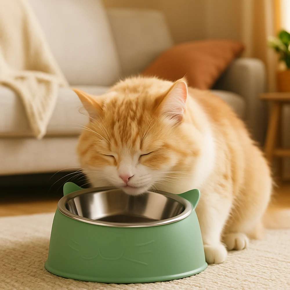 1pc Katze Schüssel Schöne Kreative Geneigt Kätzchen Welpen Futter Futternäpfe Edelstahl Katzen Trinken Feeder Haustier Hunde Katzen Feeder