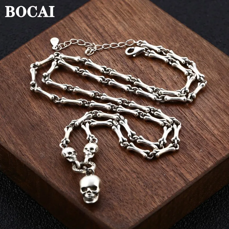 BOCAI Neue Echte Massiv S925 Silber Schmuck Personalisierte Totenkopf Trendige Splicing Herren Halskette Retro Punk Hip-Hop Rock Stil