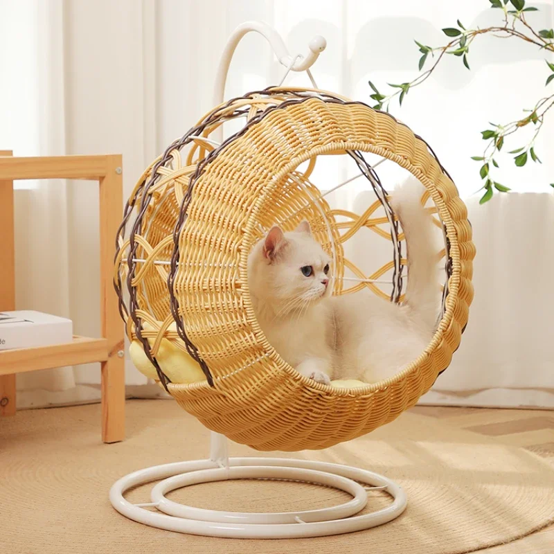 Rattan-Schaukelnest für Haustiere, Katzenwiege, Haus, supergroßer Hängekorb, abnehmbares, waschbares Nest, Katzenbett für alle Jahreszeiten