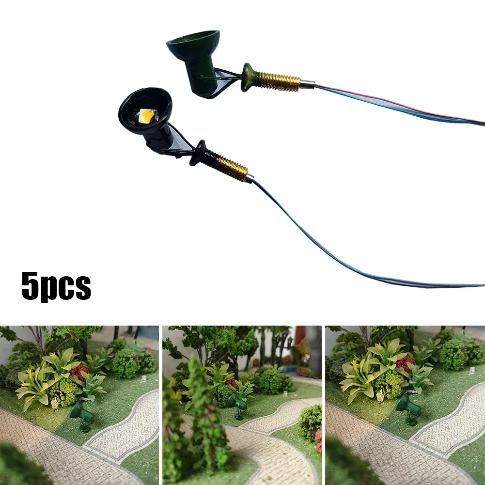 5Pcs LED Flutlicht Scheinwerfer Flutlicht H0 TT Mit Pol Gebäude Fassaden Modell Gebäude Flutlichter Lampe Dekoration Dekor Lampe