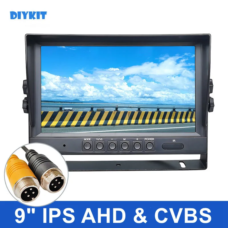 DIYKIT 9 Zoll AHD IPS LCD HD Monitor Rückansicht Auto Monitor Max Unterstützung 1080P AHD CVBS Auto Kamera 4PIN Video Eingang