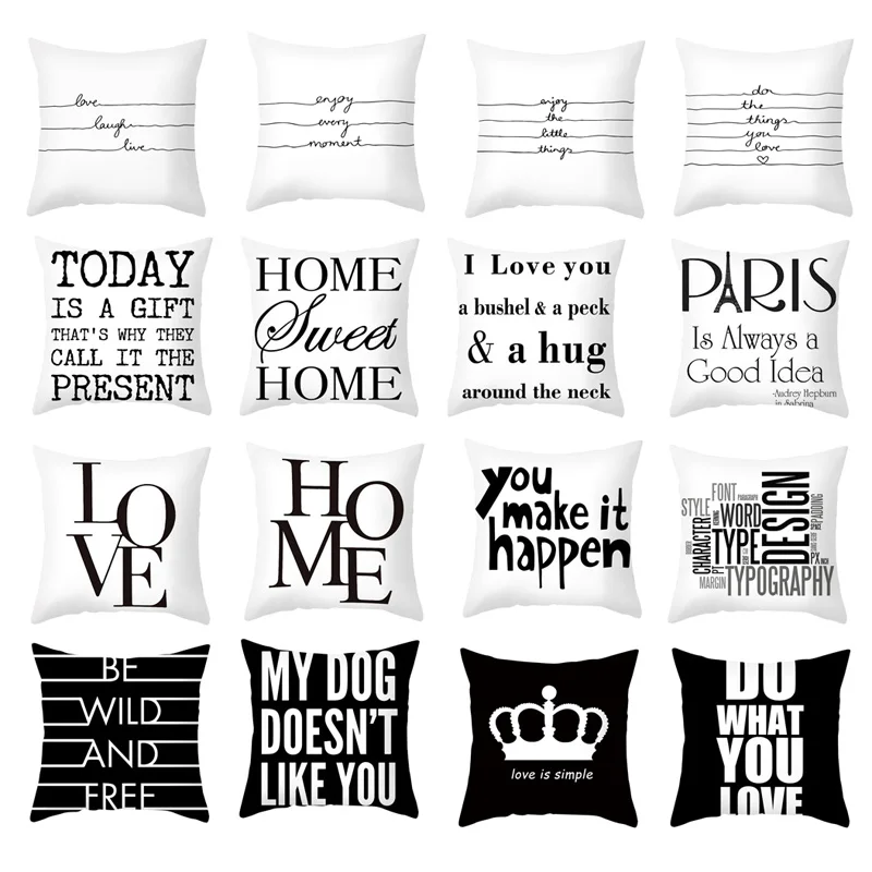 Motto Brief Kissenbezug Schwarz und Weiß Maxim Buchstaben Kissenbezug Heimtextilien Party Sofa Bett Nordic Dekorative Kissenbezug
