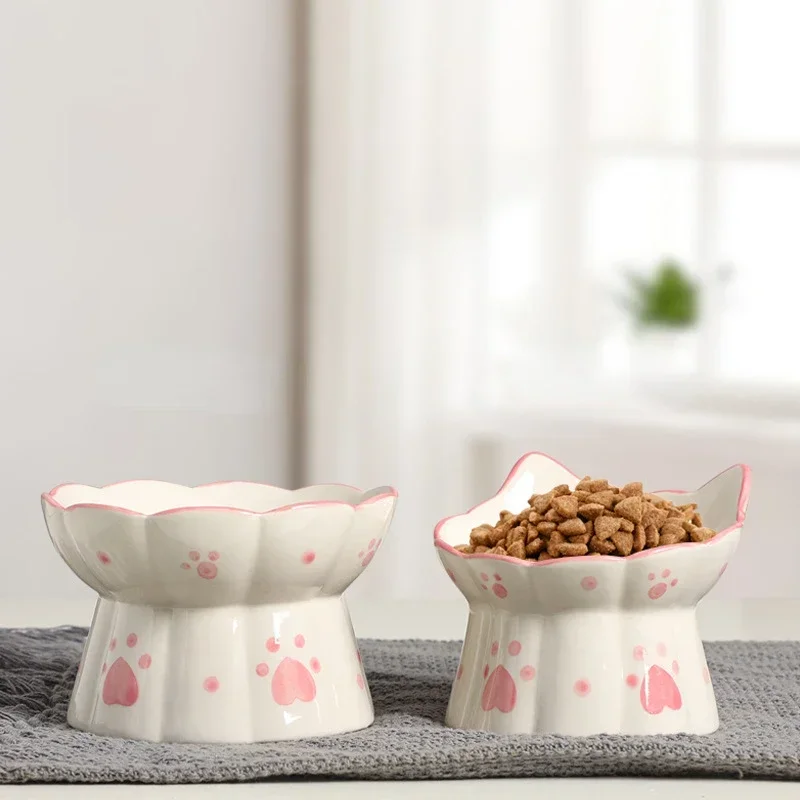 Haustier Katze Keramik Futternapf Erhöhte Trinken Essen Feeder Kleine Welpen Hunde Snack Wassernäpfe Set Katzen Fütterung Zubehör