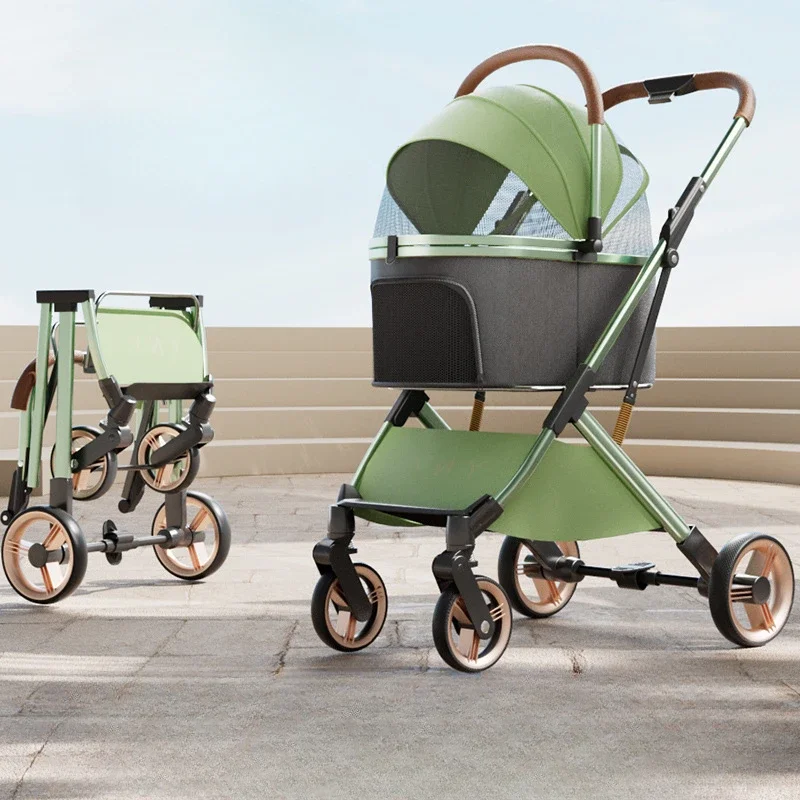 Abnehmbarer Kinderwagen für Haustiere, ultraleicht, tragbar, für Katzen und Hunde im Freien, Rahmen aus Aluminiumlegierung, Allrad-Stoßdämpfer