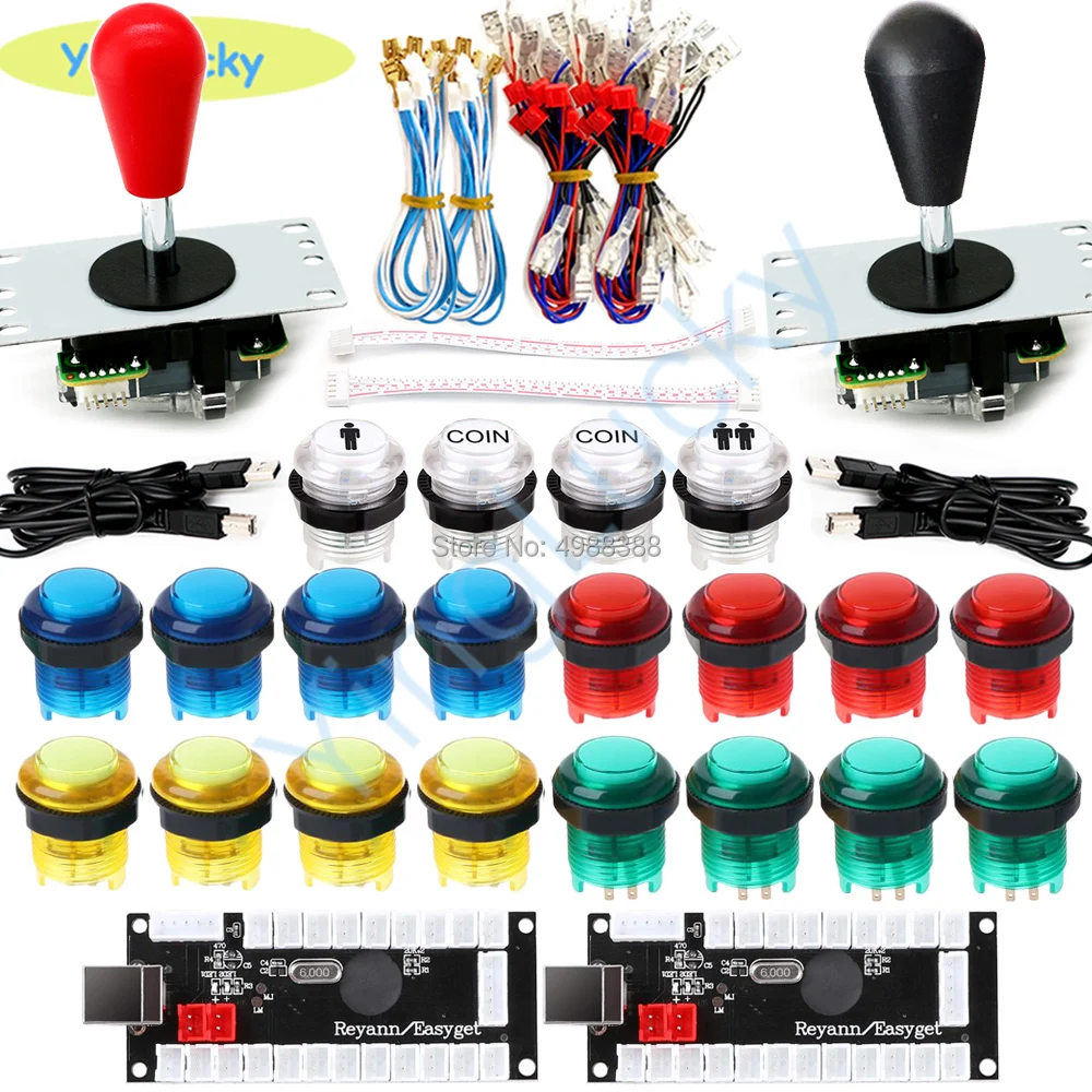 Arcade-Joystick-Spielteile DIY-Encoder USB Ovaler Joystick 20 LED-Drucktasten 1P 2P-Taste mit Kabel-Kit, für Arcade-Videospiele
