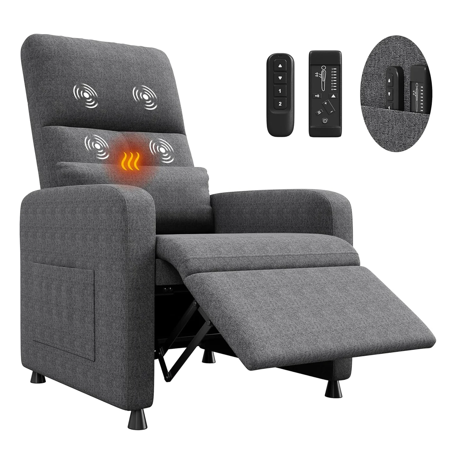 Elektrischer Relaxsessel mit Massage und Wärmefunktion, Verstellbarer Elektrischer Sessel mit Hoher Rückenlehne und Gepolstertem Sitz für Heimkino