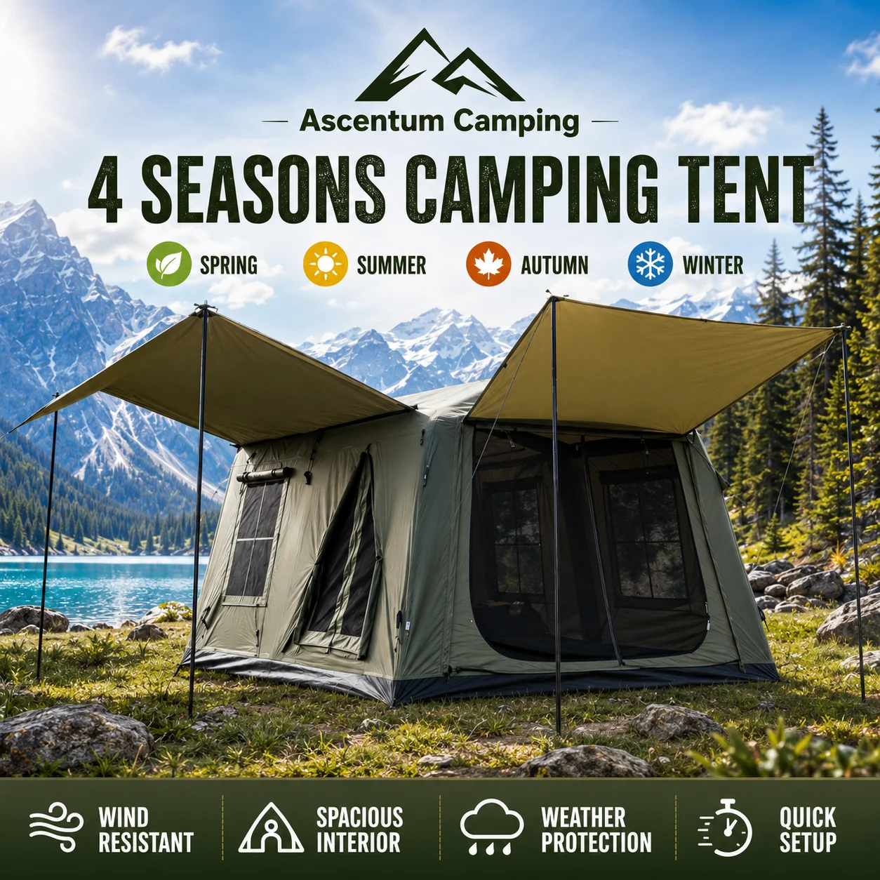 Tente de camping gonflable Ascentum 10.9 yeur, grande tente familiale résistante au vent, abri spacieux en polyester pour le camping en plein air, la randonnée, le trekking, les voyages en voiture,