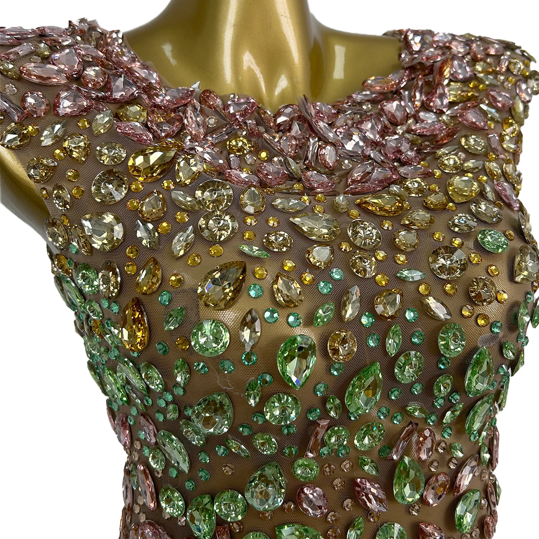 High-end Mesh Off shoulder Bandage Dress Sparkly Rhinestone Crystals Cocktail Dress Prom Sexy Women Short Dresses Sanseduanqun