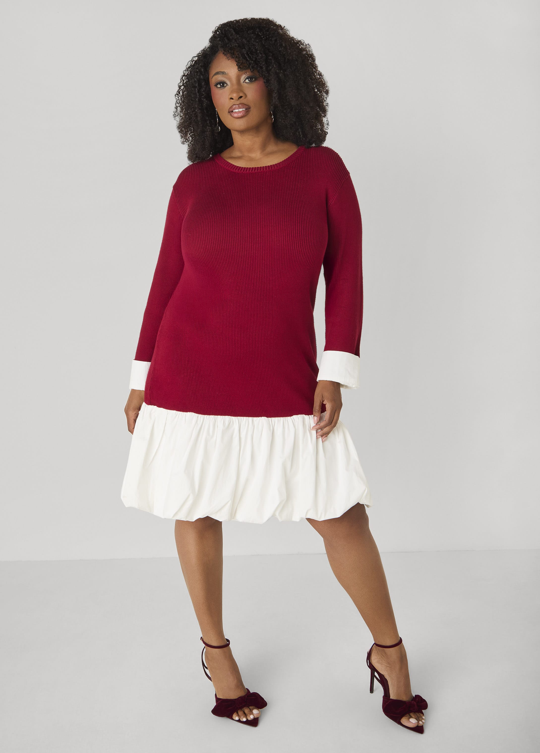 Plus Size Poplin Paneled Ribbed Bubble Dress - Ashley Stewart