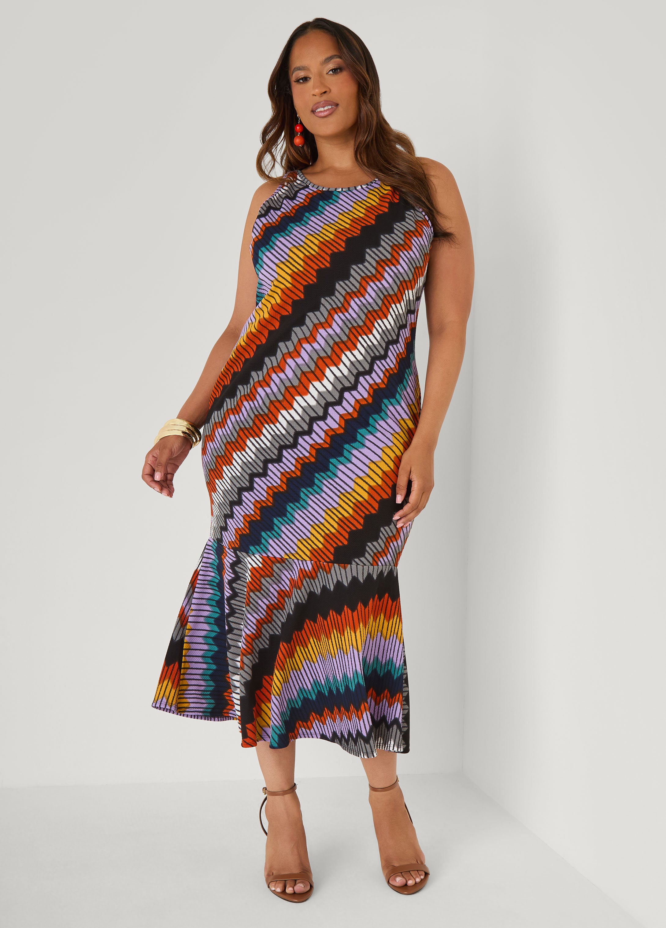 Plus Size Flounced Zig Zag Midaxi Dress - Ashley Stewart