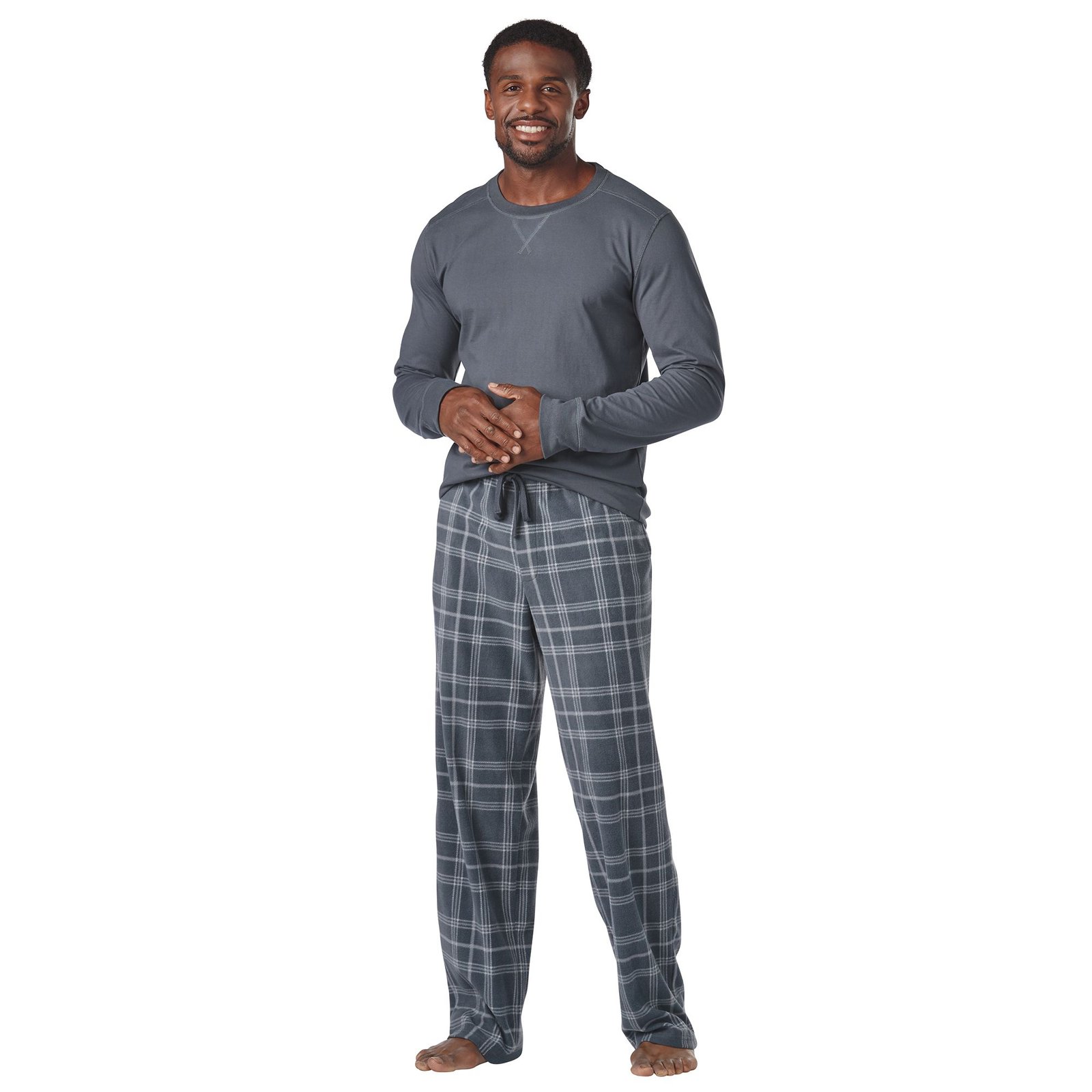 Fin & Feather Men's 2-Pc Sleep Set Intimates in Slate Grey/White/Plaid, Size 2XL, Cotton/Polyester