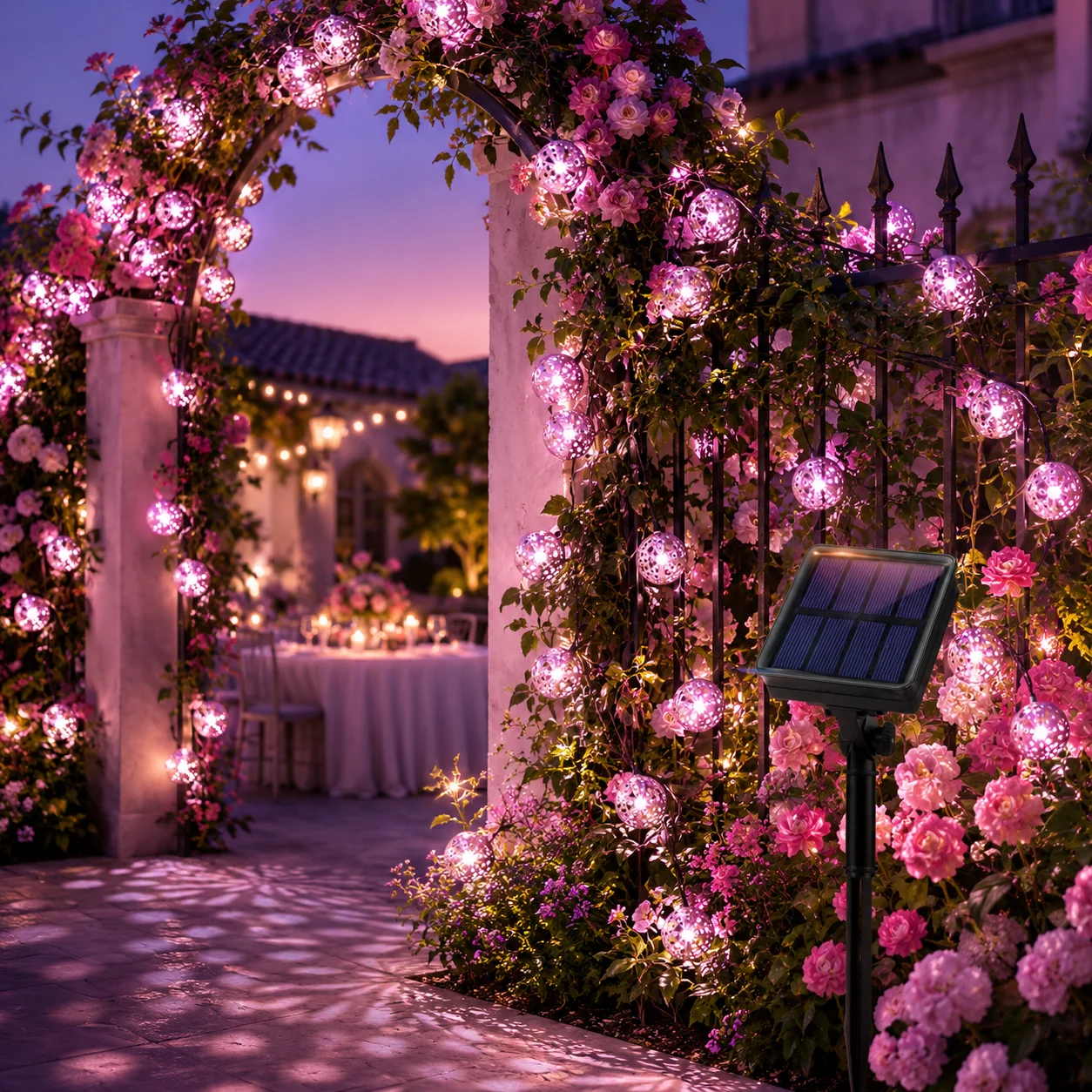 Solar-Lichterkette, marokkanische Kugel, hohle Kugel, Lichterkette, solarbetrieben, 5 m/6 m, 6 Farben, für Garten, Terrasse, Party, Weihnachtsdekoration