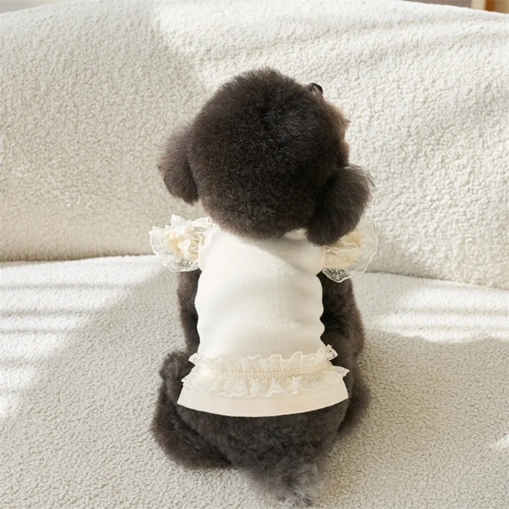 Haustierzubehör Spitzen-Haustier-Sommerweste Weiche Atmungsaktive Hundekleidung Flügelärmel Haustierkleid für Welpen