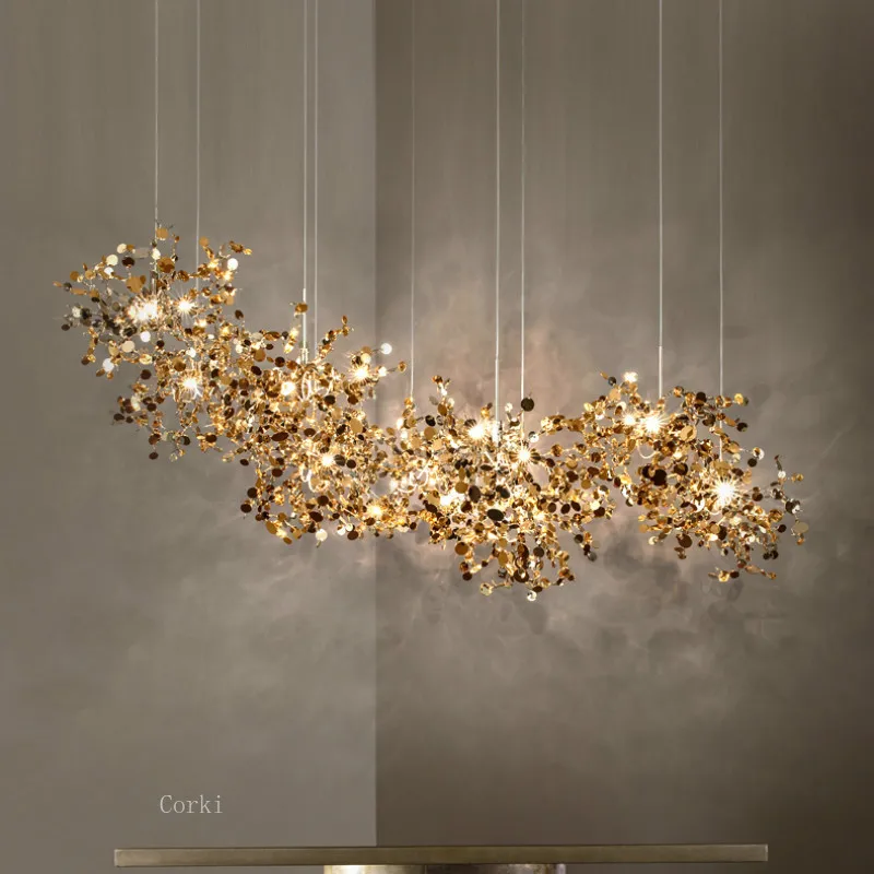 Nordic edelstahl chrome blatt LED Anhänger Lampe moderne wohnzimmer bar Hängen lichter esszimmer kronleuchter Leuchten
