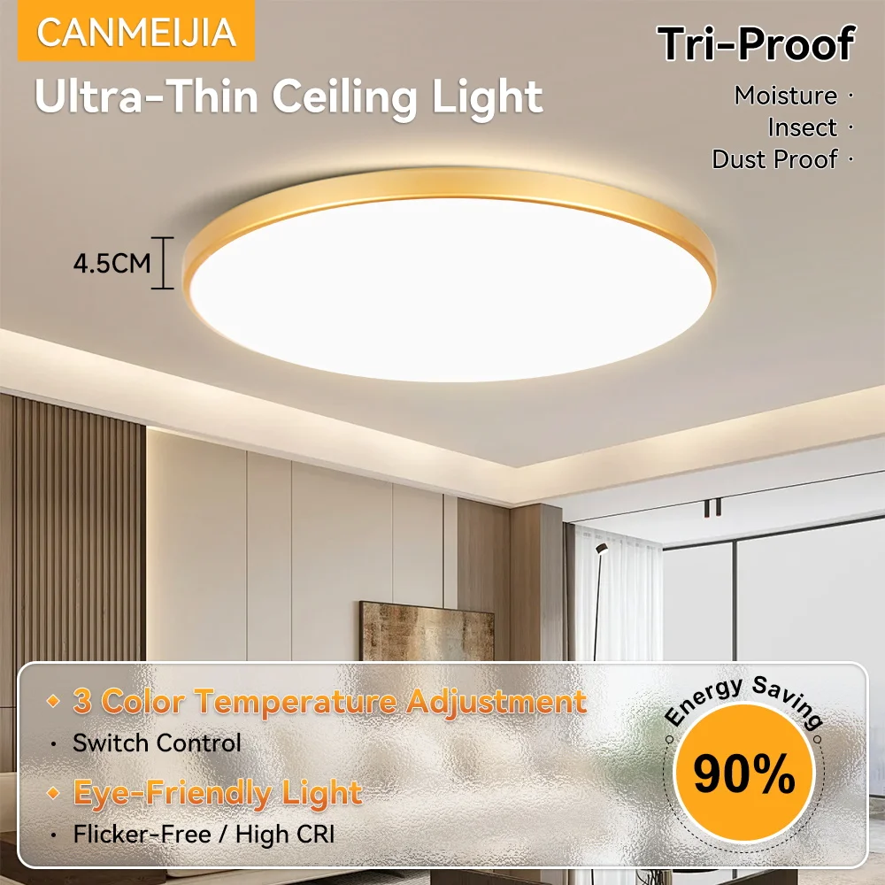 Intelligente Deckenleuchte Goldene Wasserdichte 220V LED-Deckenlampe für Wohnzimmer Schlafzimmer Balkon Innendekor Deckenplattenleuchte