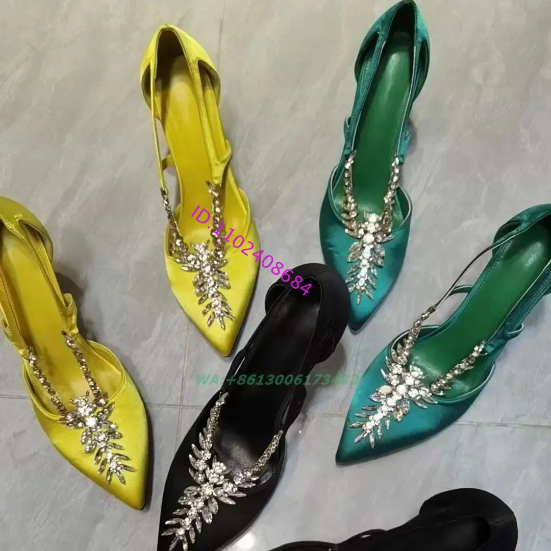 Design Marke Frauen Spitz Strass High Heels Sexy Lady Candy Satin Diamanten High Heel Kristall Stilettos Plus Größe 43