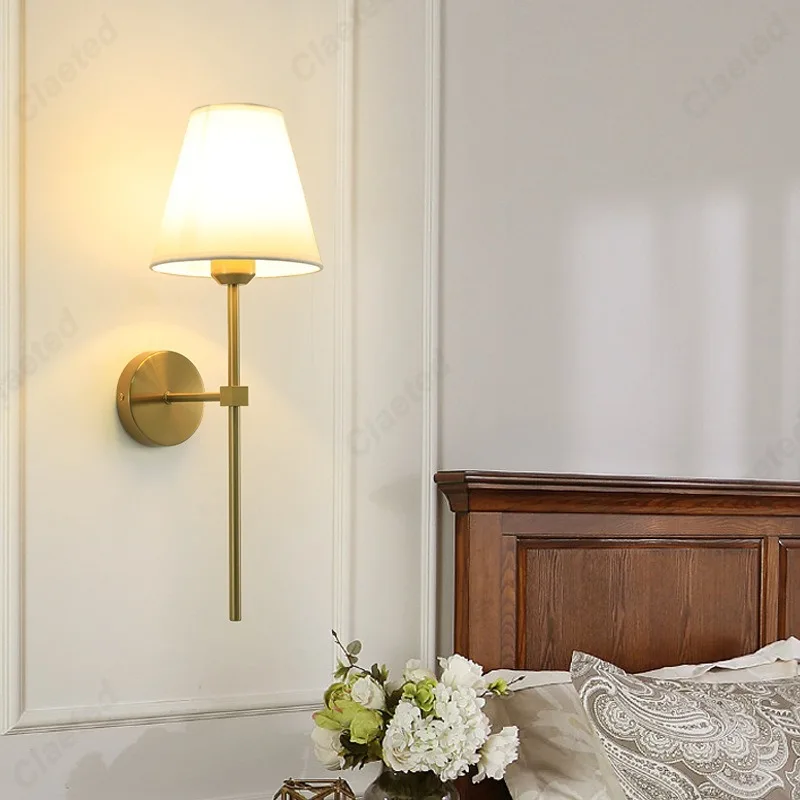 Minimal Retro LED Stoff Lampen schirm Wand leuchte Schlafzimmer Nachttisch lampe Hotel Innentreppe Korridor Dekoration Leuchte