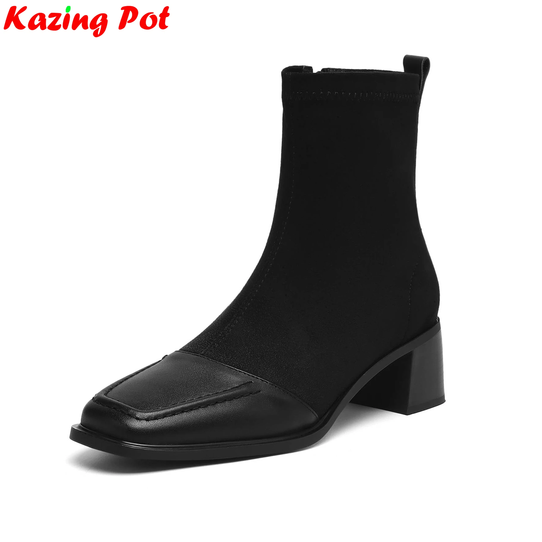 Plus Größe 34-42 Kuh Haut Flock High Heels Zipper Moderne Stretch Stiefel Winter Herbst Schuhe Retro Marke Dating frauen Stiefeletten
