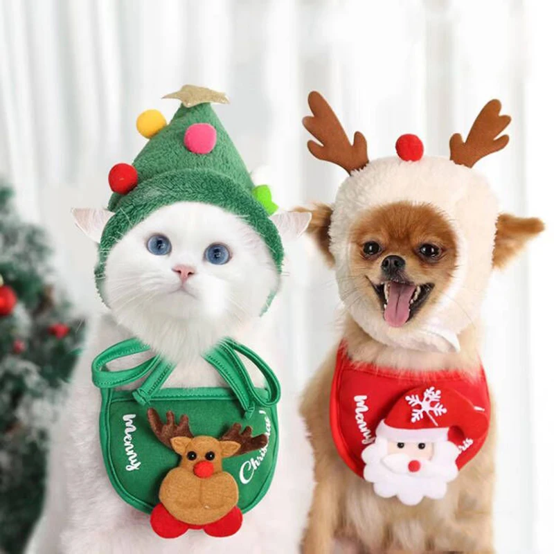 Weihnachten Haustier Hut Katze Hund Nette Speichel Handtuch Weihnachten Haustier Lustige Geweih Cosplay Kostüm Neue Jahr Party Hund Pflege Zubehör