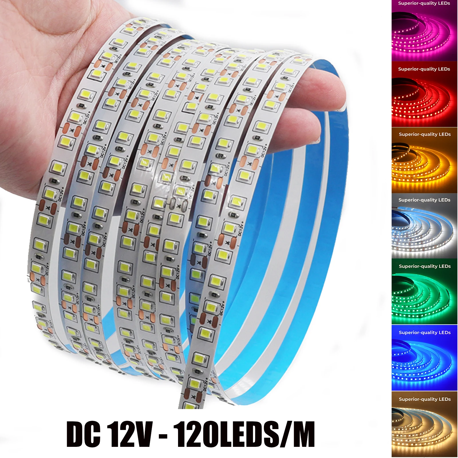 DC 12 V 2835 120 LEDs/M LED-Streifen Rot/Blau/Rosa/Gelb/Eisblau/Weiß/Grün Heimdekoration Flexibles Bandband Lichtschlauch 5 m/Rolle