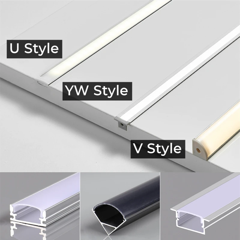 1-30 teile/los 0,5 m/teile V/U/YW-Typ LED Aluminium Profile Einbau Milchig/schwarz Abdeckung Kanal Ecke Schrank Linear Bar Streifen Lichter