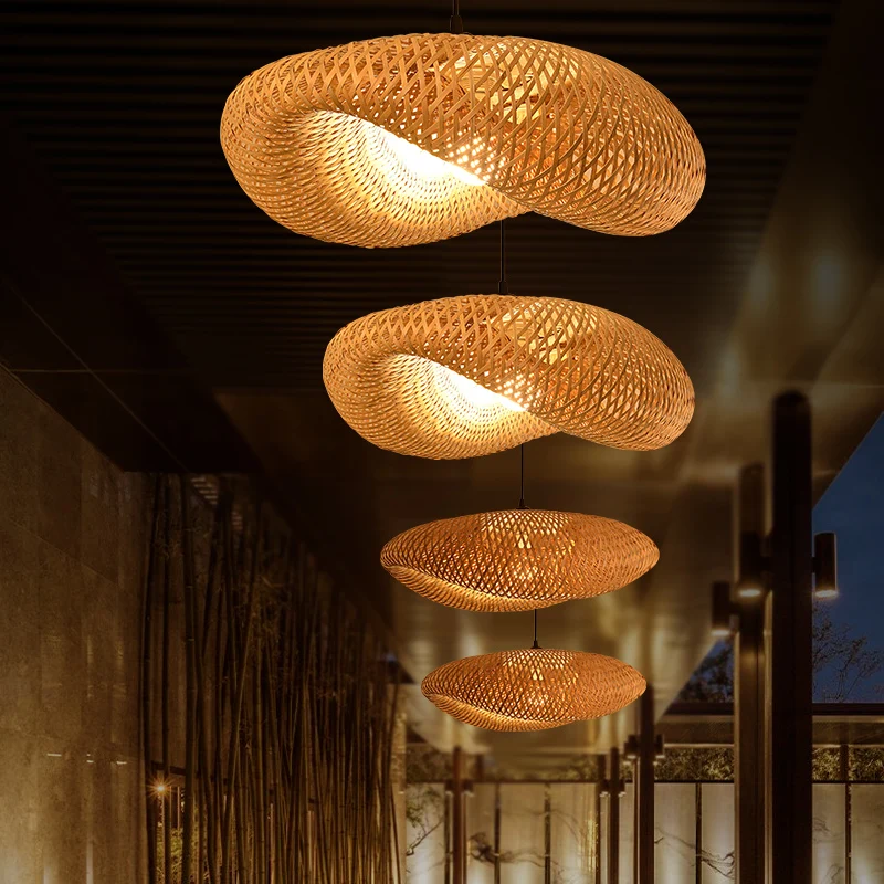 Moderne Bambus-Pendelleuchte, handgewebte Hängelampe für Restaurant, Hotel, Wohnzimmer, Küche im Landhausstil