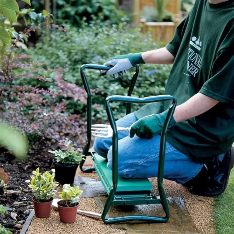 Siège de jardin pliant à genoux avec coussin à genoux épais et large, tabouret de jardin pliable et robuste, banc de jardinage