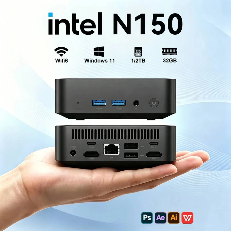 New Intel N150 Mini PC Portable Computer 16GB 32GB RAM 1TB 2TB SSD Gaming PC Windows 11 Pro Wifi 6 BT5.2 Office Study Gamer PC