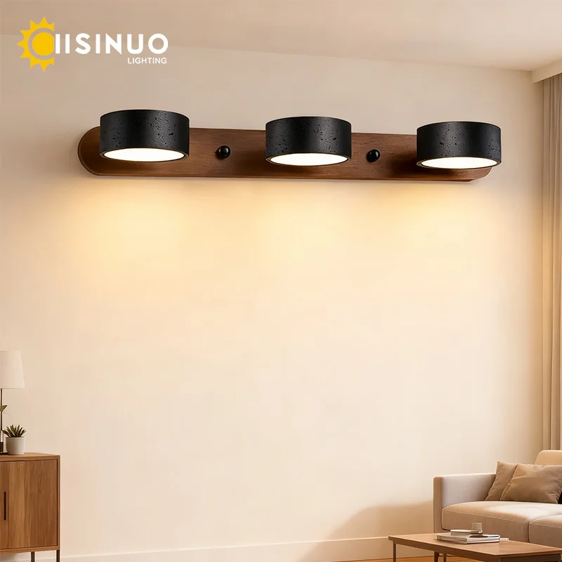 Wabi Sabi Vintage-LED-Wandleuchte, drehbar, gelber Travertin, Naturstein-Spiegel, Lichter für Badezimmer, Waschtisch, Wandleuchten, Zuhause, Schlafzimmer