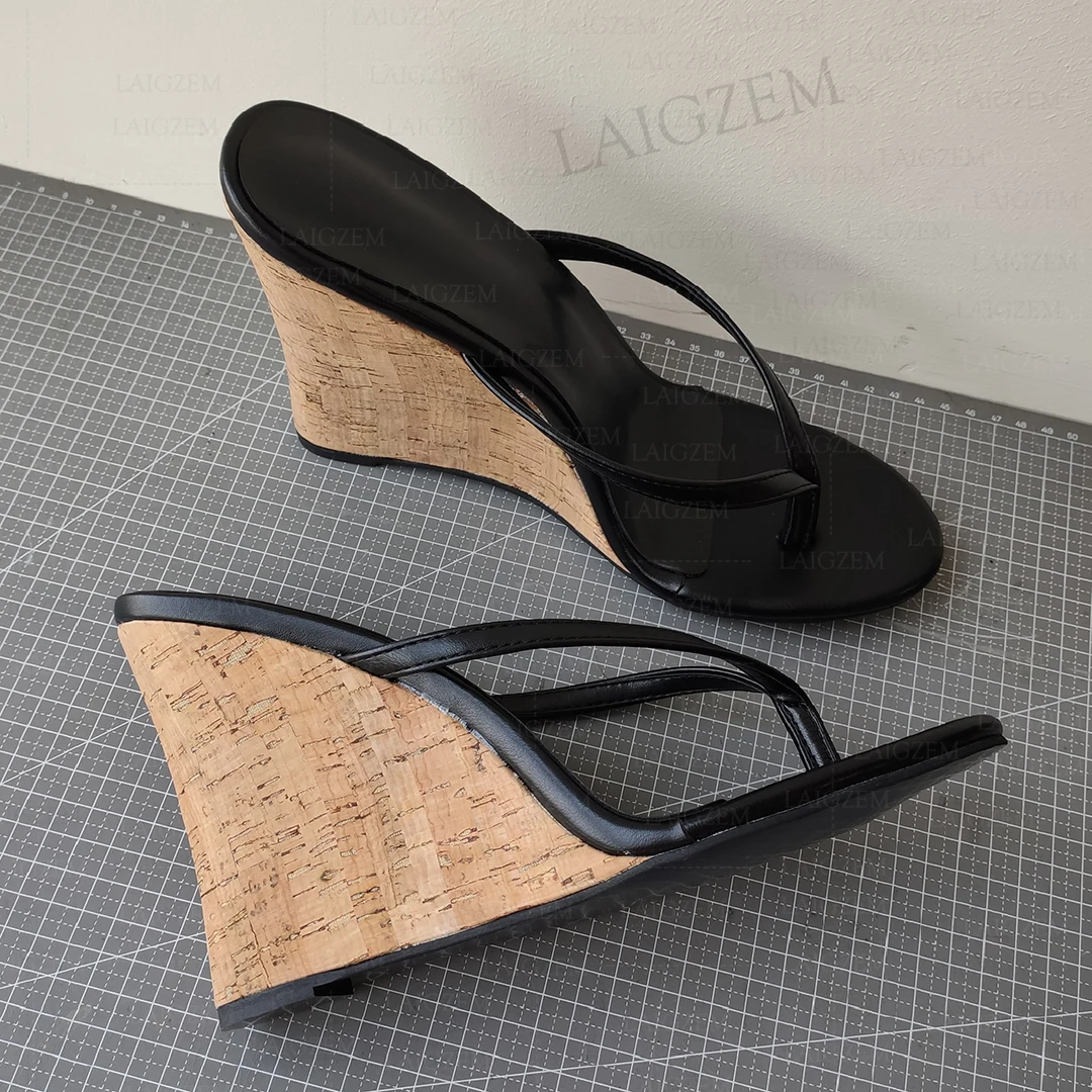 LAIGZEM Frauen Sandalen Keile Flip Flop High Heels Pumps Kork Druck Sommer Party Prom Damen Schuhe Frau Große Größe 41, 43, 46 48