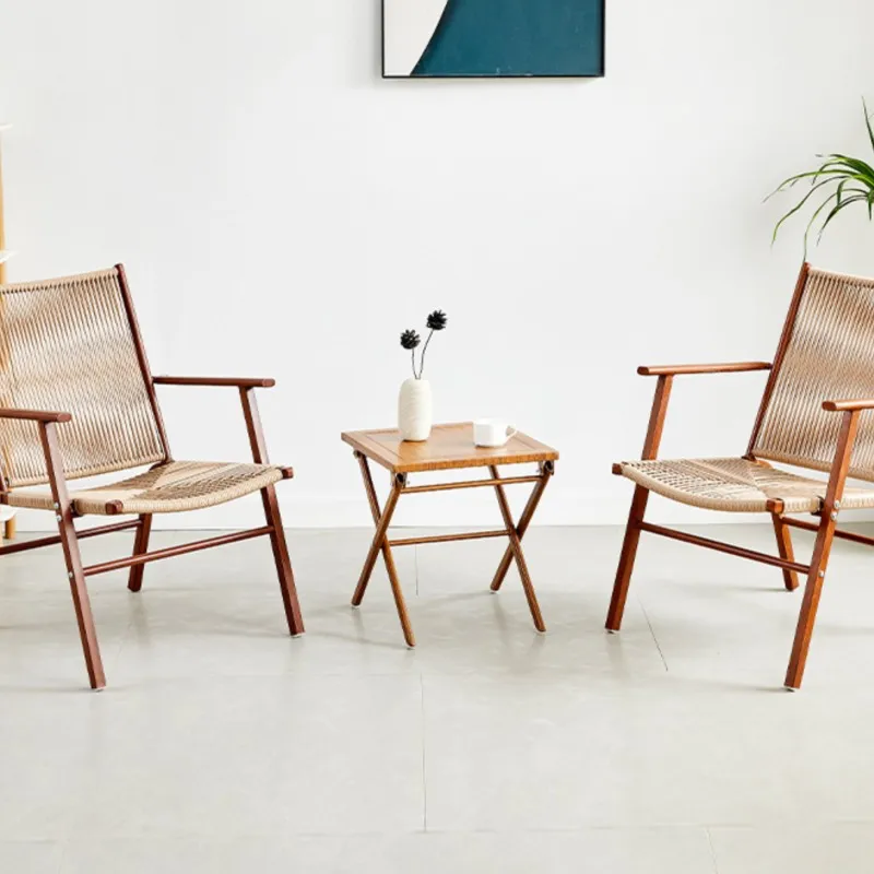 Joylive Großhandel Garten-Eisenrattan-Stuhl Outdoor-Balkon Freizeit-Rattan-Stuhl Dreiteiliges Set Esszimmerstuhl