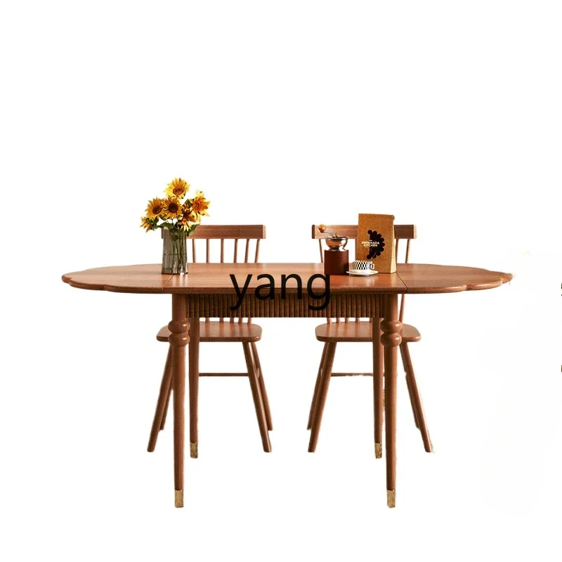 LH mittelalterlicher Esstisch aus massivem Holz, ovaler Teleskop-Klapptisch, Retro-Haus