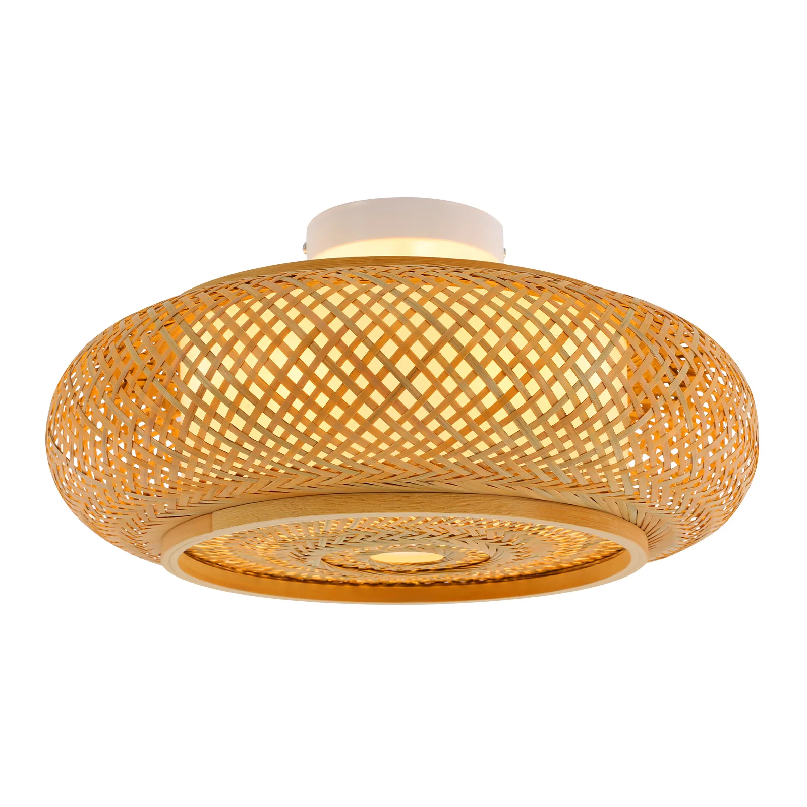 Bambus-Gewebte Deckenleuchte, Geflochtene Rattan-Aufbauleuchte 40cm, Warmes Retro-Design für Flur und Schlafzimmer