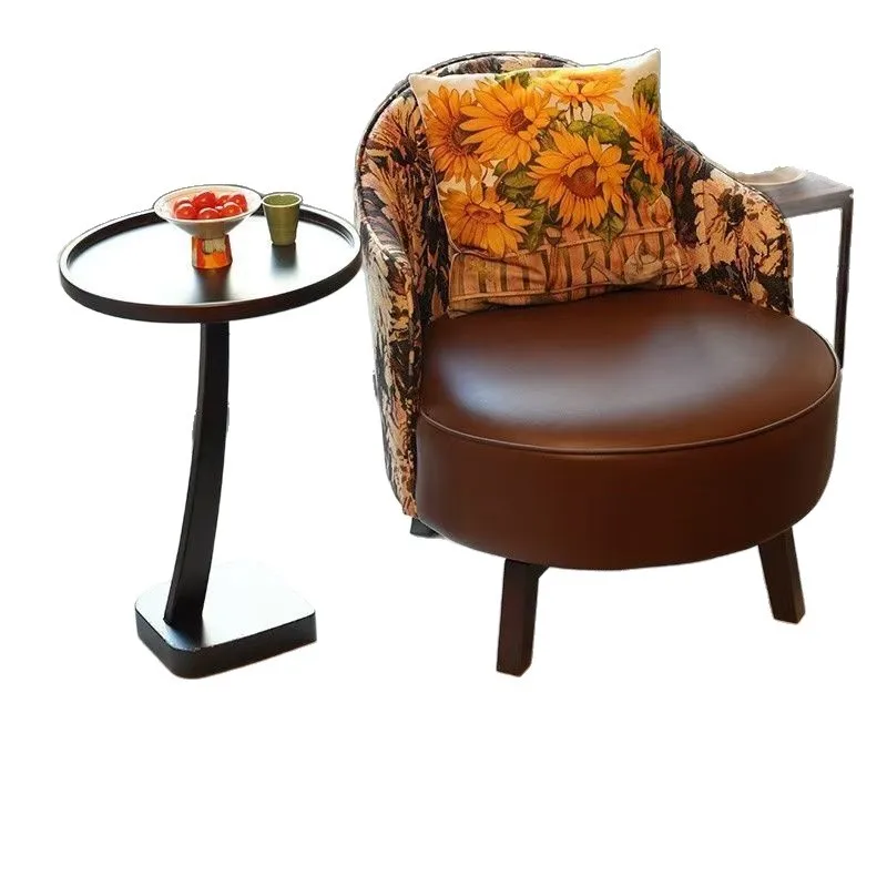 Drehsessel mit umlaufender Rückenlehne, Einzelner Relaxsessel für Wohnzimmer, Balkon, Zuhause, Retro-Luxus-Ledersessel für Schlafzimmer
