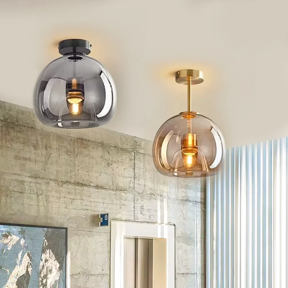 Moderne Deckenleuchte Nordisches Cognac-Glas LED-Deckenlampe Minimalistisch für Wohn- und Esszimmer Flur Kreative Beleuchtung Wohndekor