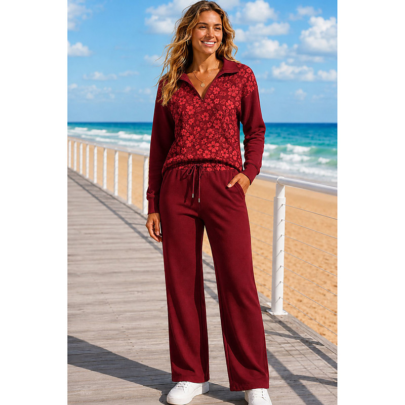 Women's Sweatshirt Tracksuit Sweatpants Drawstring Pocket Floral Print Jacket and Sweatpants Athletic Clothing Set Loungewear Summer Spring Fall Winter Light Green Red Gym Workout Casual Workout
