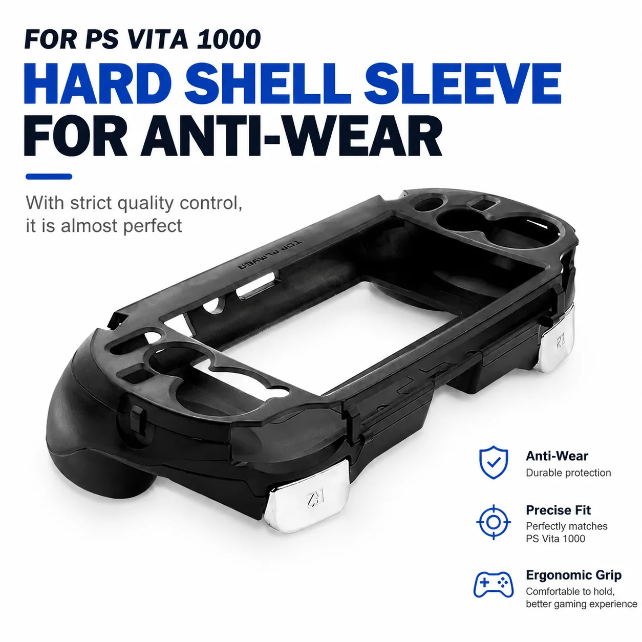 For PS VITA 1000 PSV1000 Game Hand Grip Handle Holder Joypad Stand Case Shell Protect with L2 R2 Trigger Button(Black White)