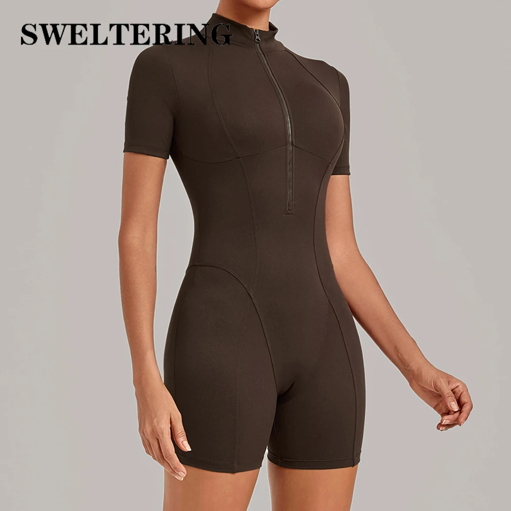 Combinaison de sport à manches courtes avec fermeture éclair pour femmes, vêtements de yoga à séchage rapide, combinaisons courtes de sport, vêtements de sport pour femmes, combinaisons de yoga pour