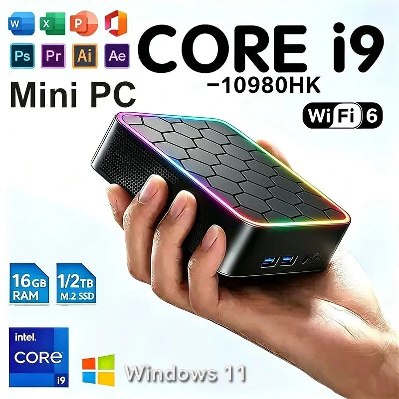 Mini PC Intel Core I9 10980HK Windows 11 Small Pocket Computer 16GB RAM 1/2TB SSD WIFI6 BT5.2 4K Desktop PC Gaming Computer