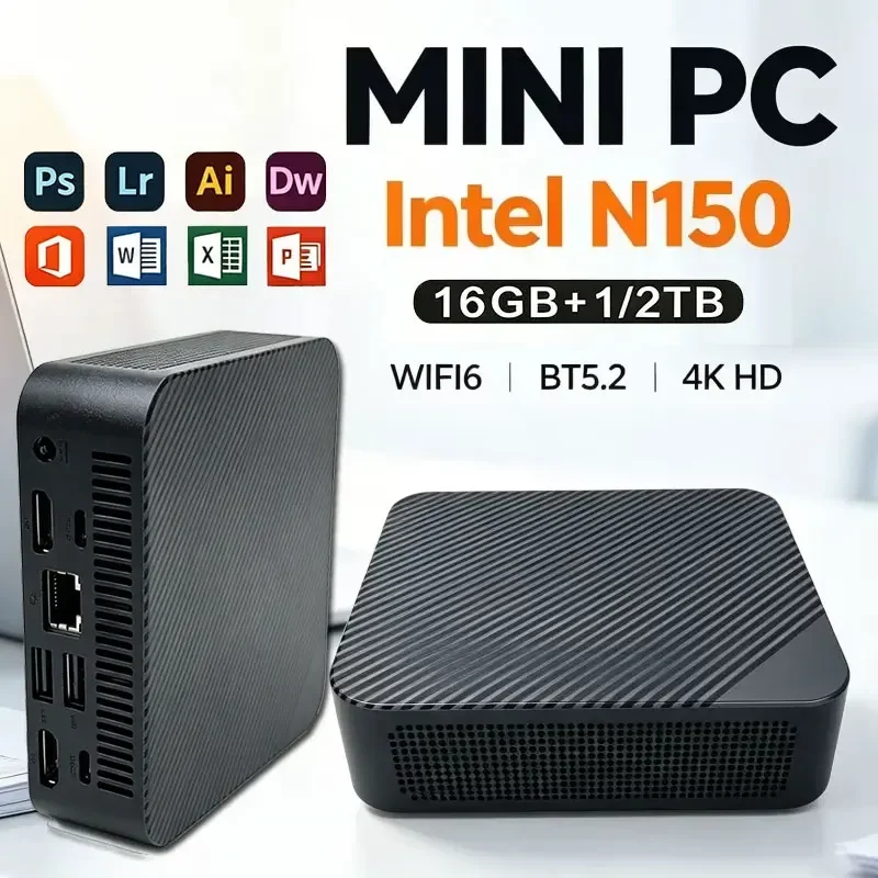 Mini PC Computer Intel Core N150 PC Gaming Computer 8/16GB RAM 1TB 2TB M.2 SSD WiFi 6 BT5.2 4K HD Portable Desktop Pc